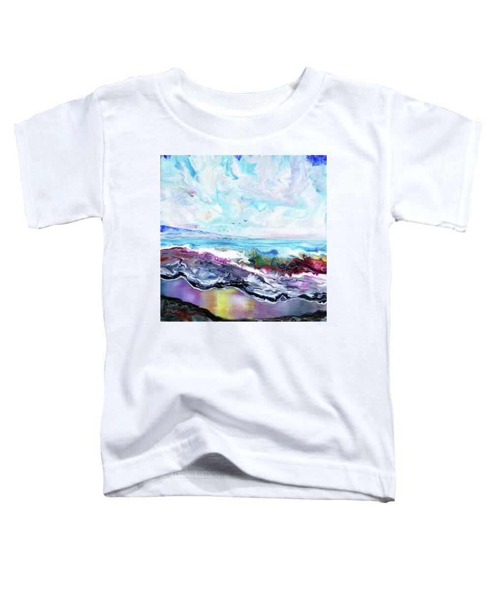 Beach Toddler T-Shirt featuring the painting Waves Rolling Over Colorful Sands by Laura Iverson