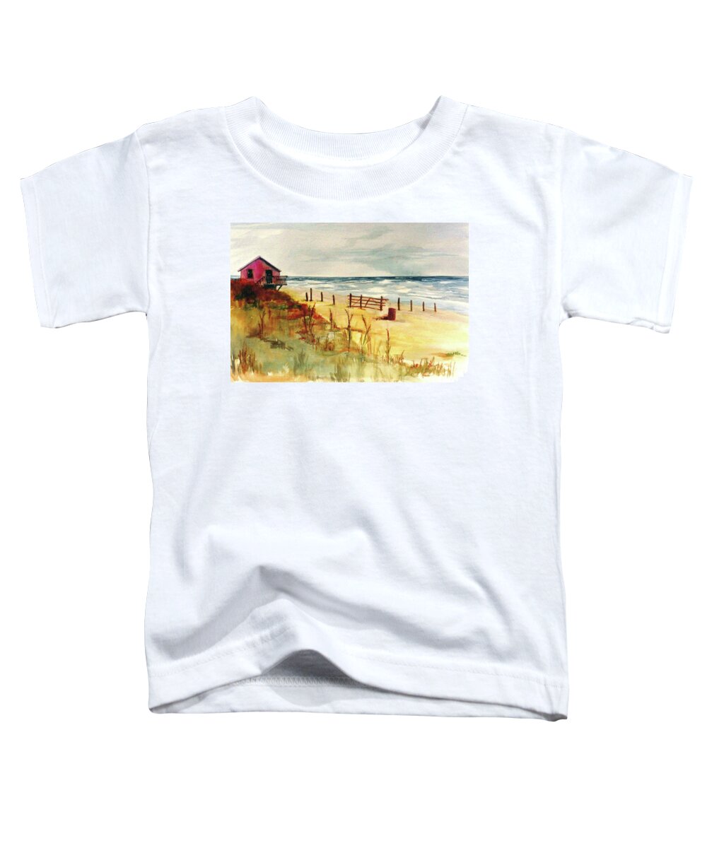 Beach Toddler T-Shirt featuring the painting West Beach In October, Galveston Island, Texas by Adele Bower