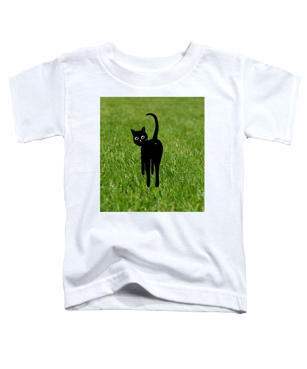 Black Cat Toddler T-Shirt featuring the mixed media What you looking at? by Elaine Hayward