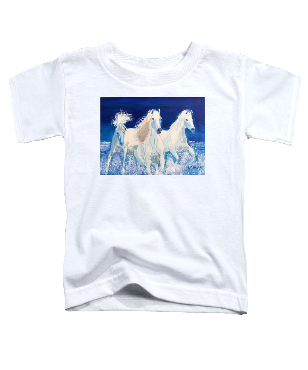 Pets Toddler T-Shirt featuring the painting White Horses on Beach by Kathie Camara