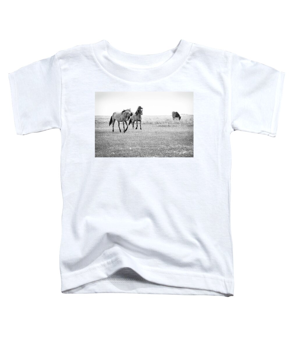 Wild Horse Toddler T-Shirt featuring the photograph Wild Horses on North Carolina Tidal Flats Near Beaufort by Bob Decker