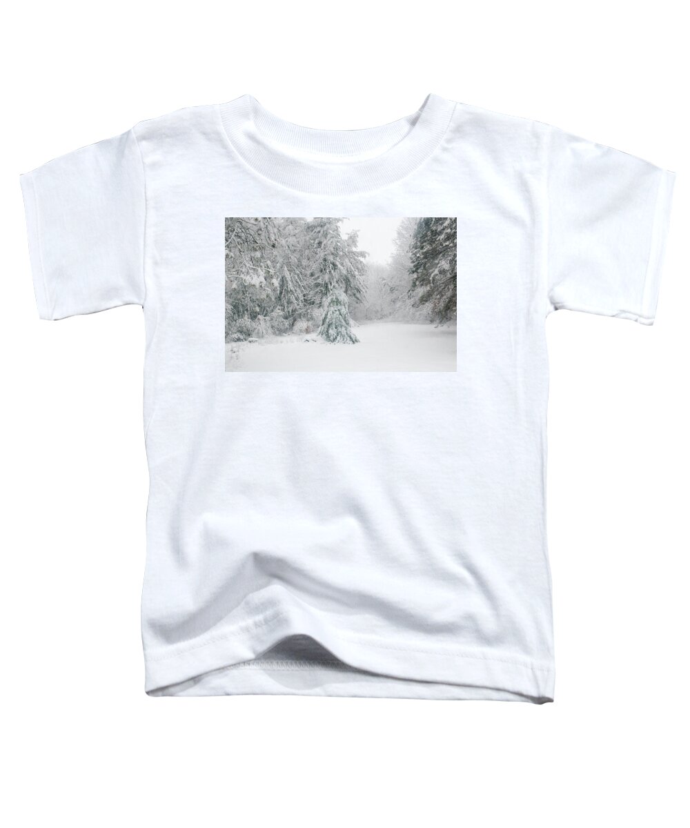 Snow Toddler T-Shirt featuring the mixed media Winterland by Moira Law