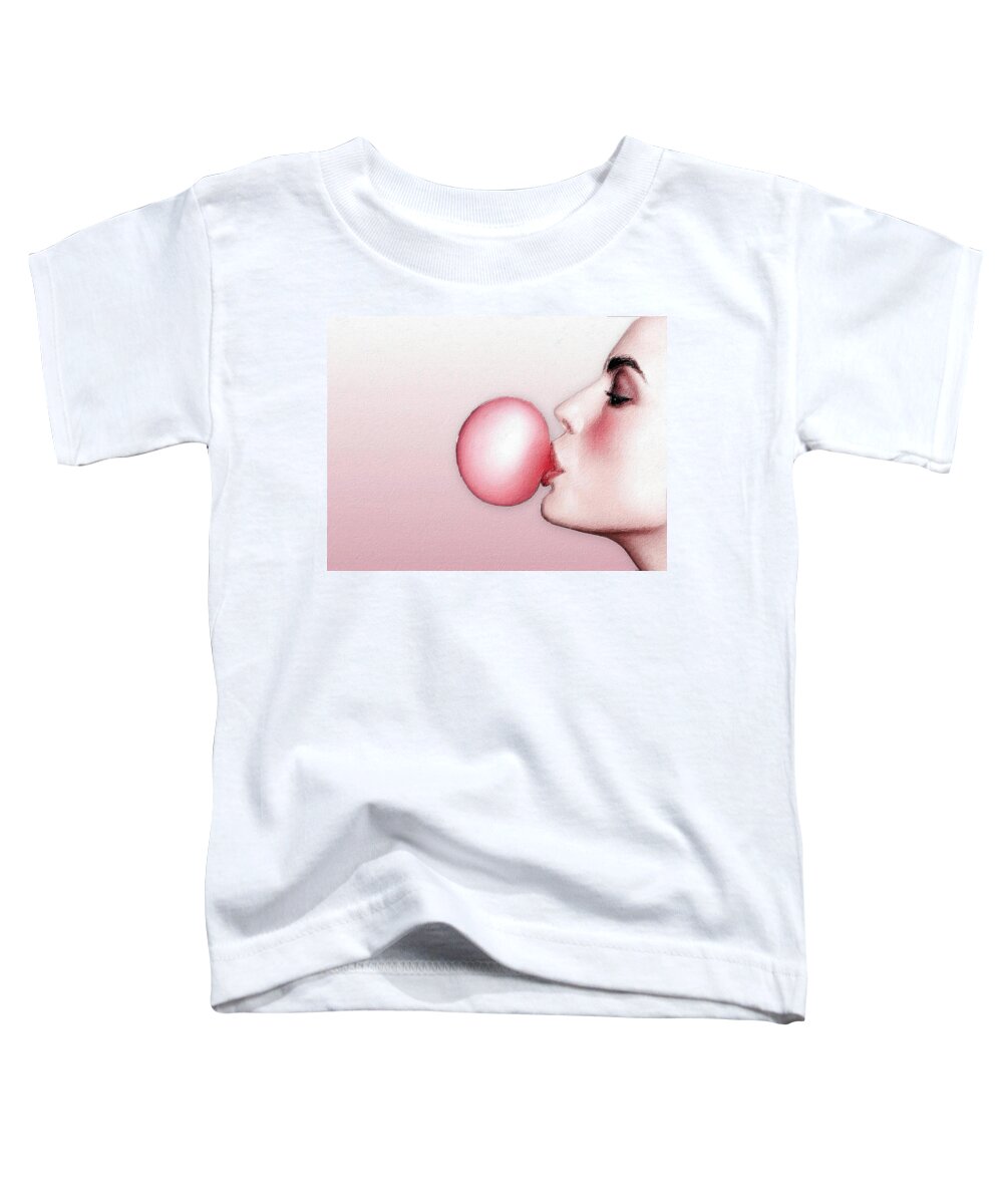 Bubble Gum Toddler T-Shirt featuring the painting Women Classic Icon Retro with Bubble Gum by Tony Rubino