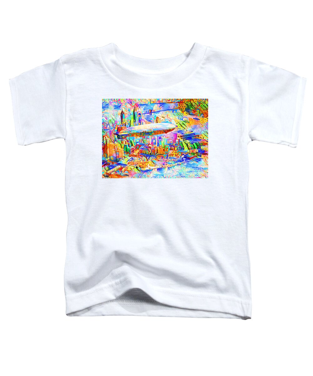 Wingsdomain Toddler T-Shirt featuring the photograph Zeppelin Over New York in Vibrant Contemporary Whimsical Colors 20200723v2 by Wingsdomain Art and Photography