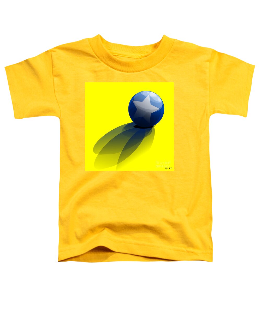 Yellow Toddler T-Shirt featuring the digital art Blue Ball decorated with star yellow background by Vintage Collectables