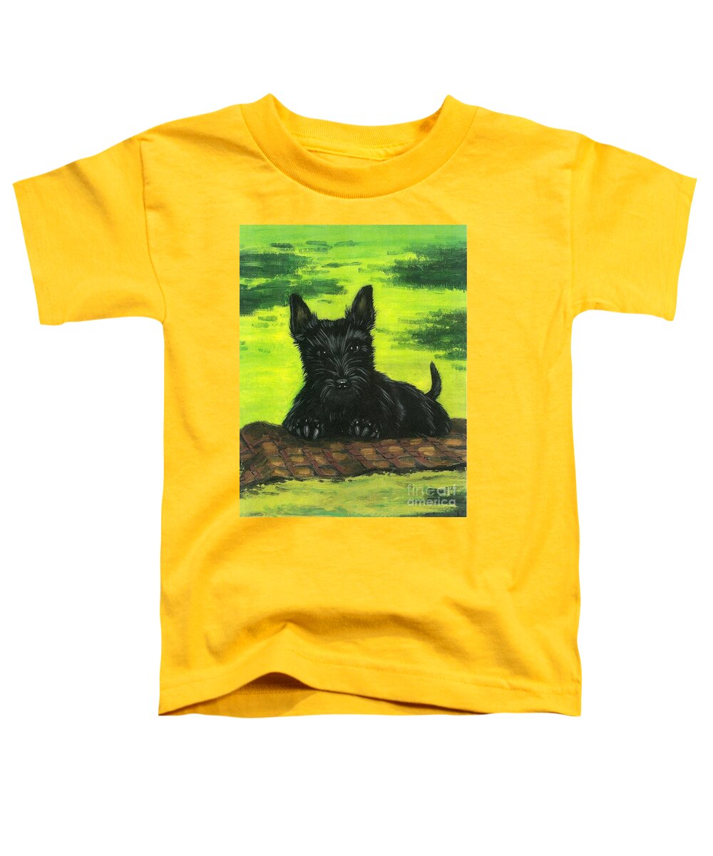 Print Toddler T-Shirt featuring the painting Puppy by Margaryta Yermolayeva
