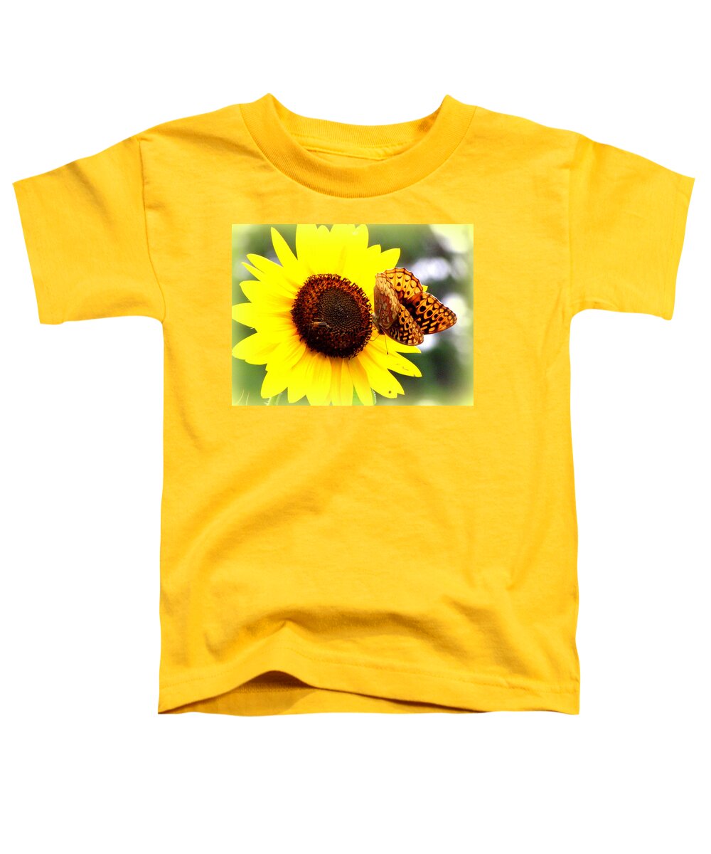Flower Toddler T-Shirt featuring the photograph Sharing the Sunflower by Kim Galluzzo