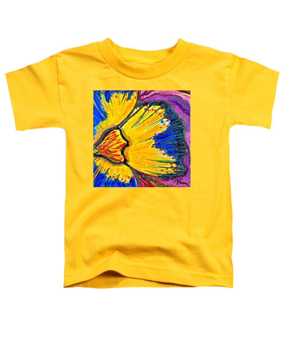 Flower Toddler T-Shirt featuring the painting Yellow Blue Flower by Joan Reese