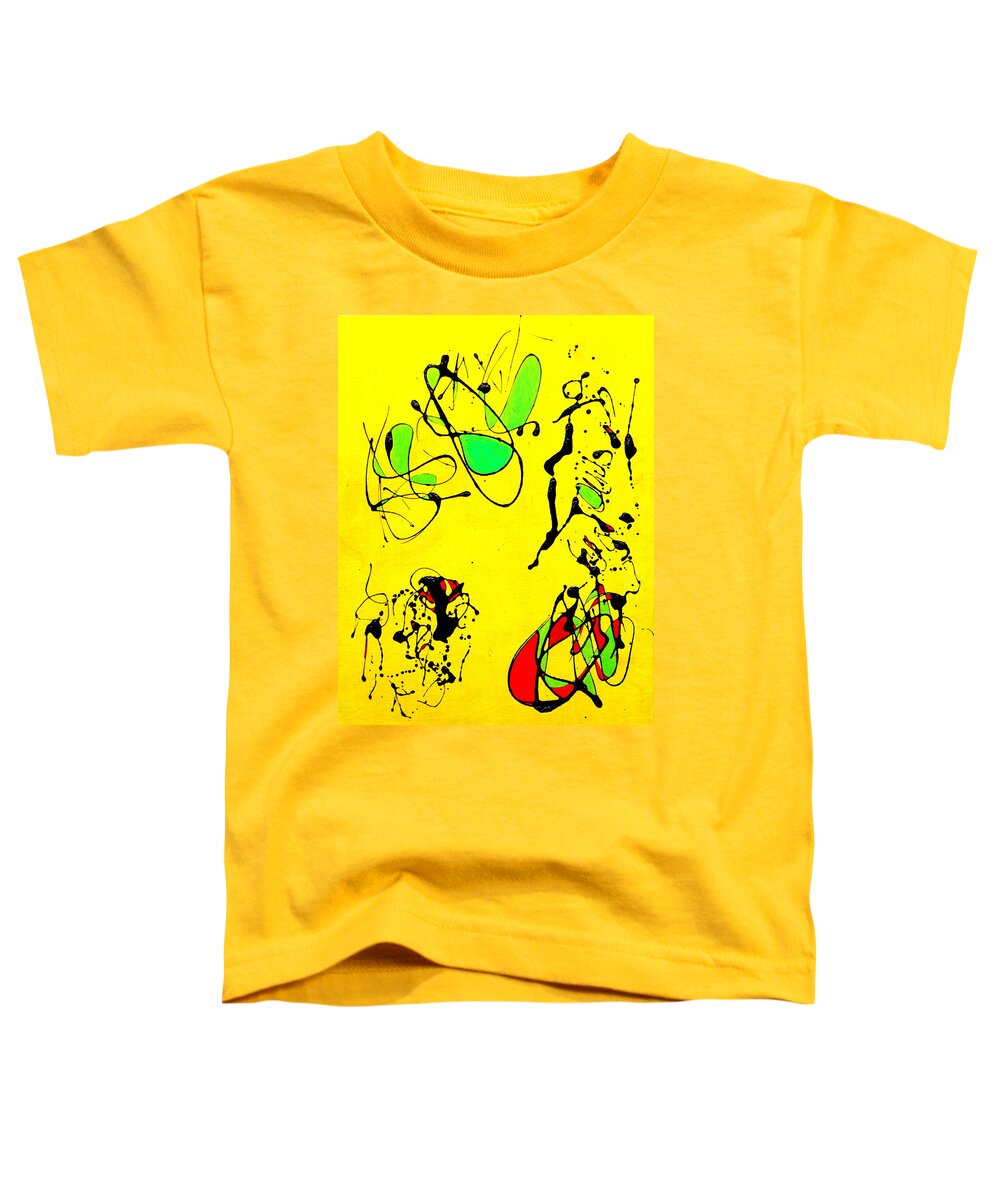Lines Black Yellow Green Red Patterns Abstract Toddler T-Shirt featuring the painting Yellow Red Green #1 by David MINTZ