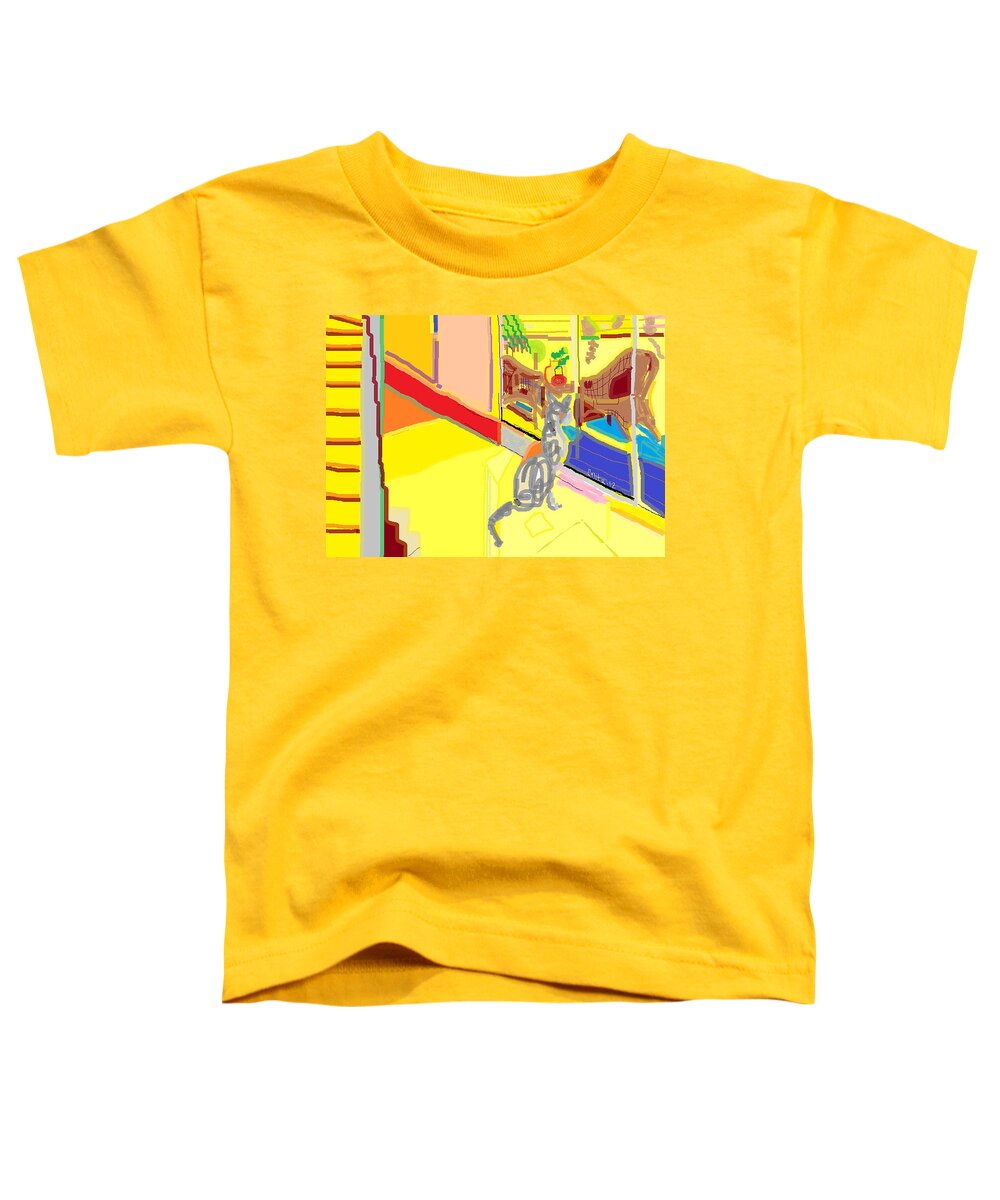 Tortoiseshell Cats Toddler T-Shirt featuring the digital art Marbles at the Sliding Glass Door by Anita Dale Livaditis