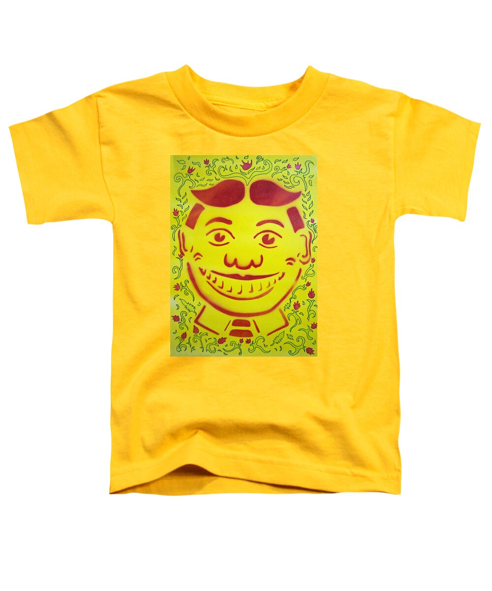 Tillie Of Asbury Park Toddler T-Shirt featuring the painting Red on yellow with decoration Tillie by Patricia Arroyo