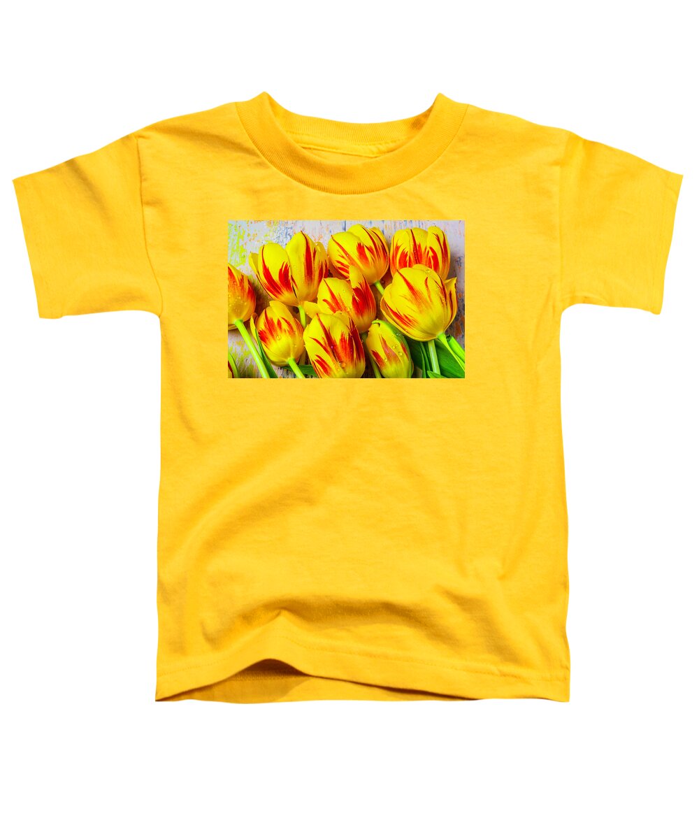 Tulip Toddler T-Shirt featuring the photograph Wonderful Red Yellow Tulips #1 by Garry Gay