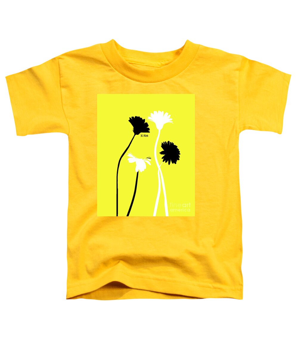 Pop Art Toddler T-Shirt featuring the photograph 4Daisies Black and White on Yellow by Heather Kirk