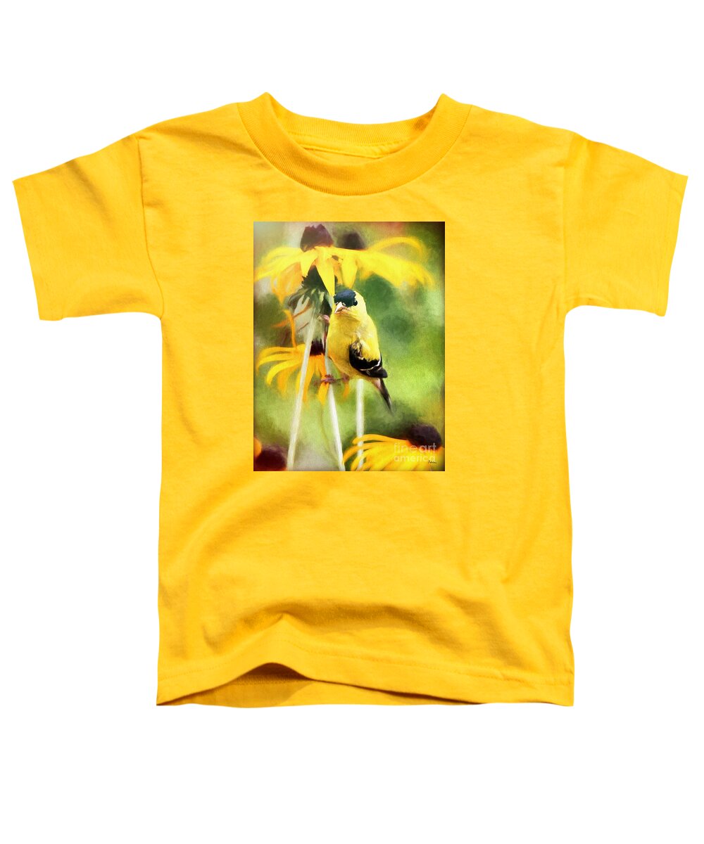American Goldfinch Toddler T-Shirt featuring the mixed media American Goldfinch by Tina LeCour