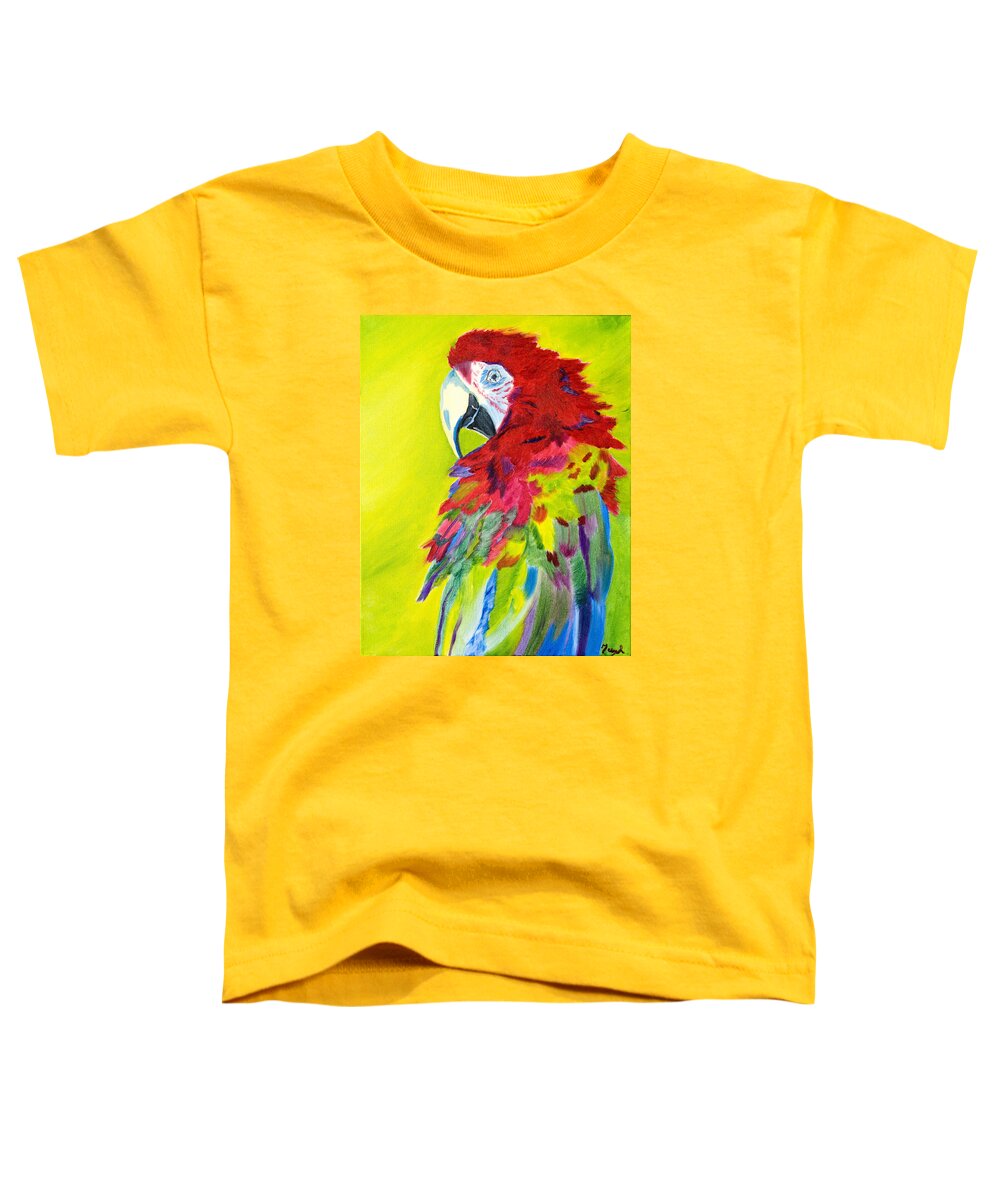 Red Parrot Toddler T-Shirt featuring the painting Fiery Feathers by Meryl Goudey