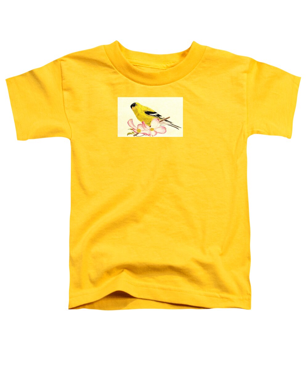 Goldfinches Toddler T-Shirt featuring the drawing Goldfinch Spring by Angela Davies