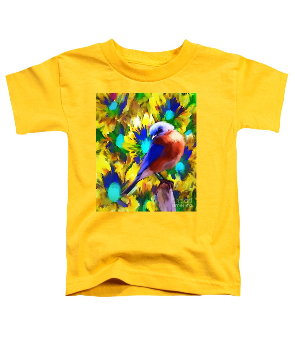  Bluebird Toddler T-Shirt featuring the painting Handsome Bluebird by Tina LeCour
