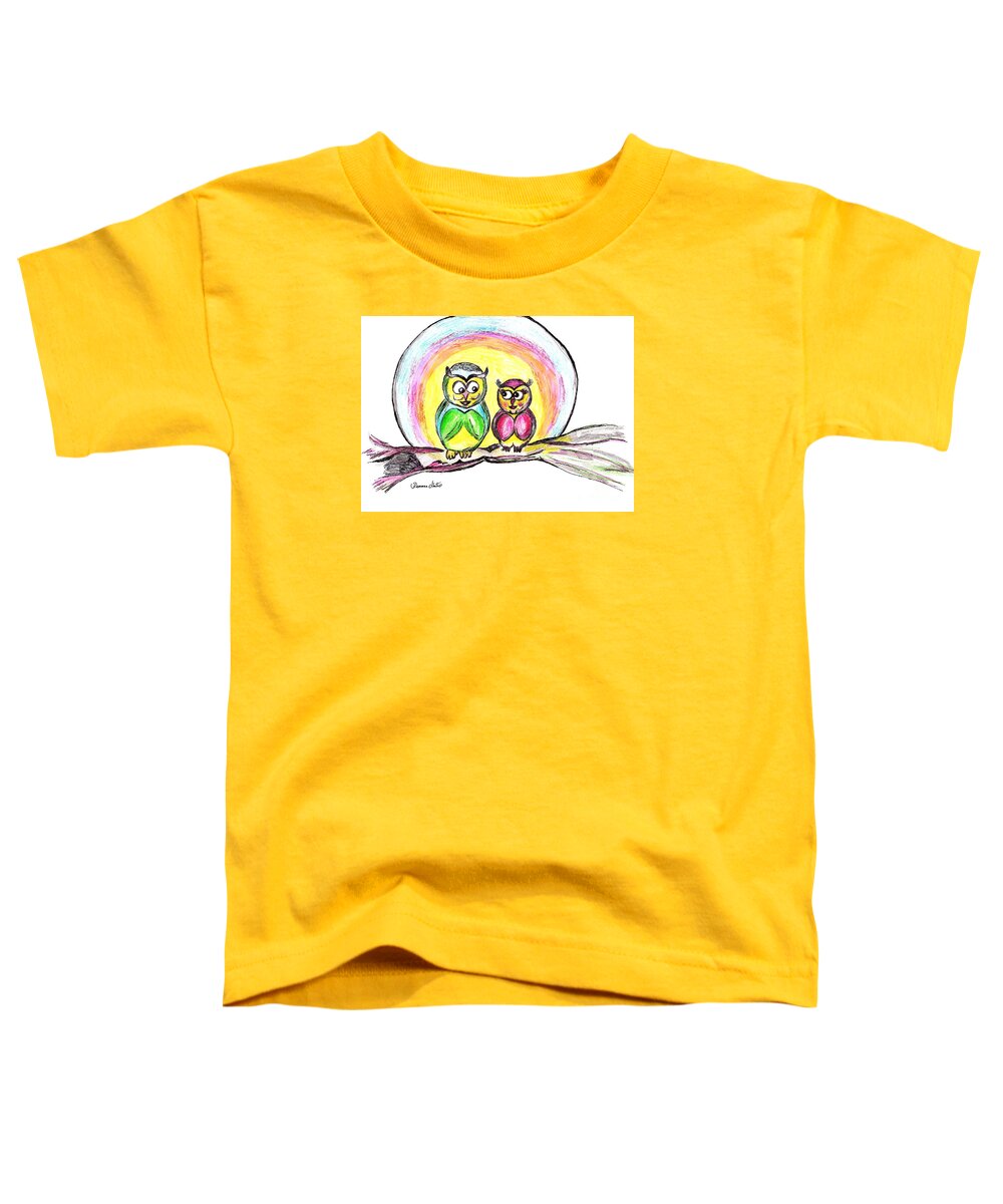 Owls Toddler T-Shirt featuring the drawing Hello Moonlight by Ramona Matei