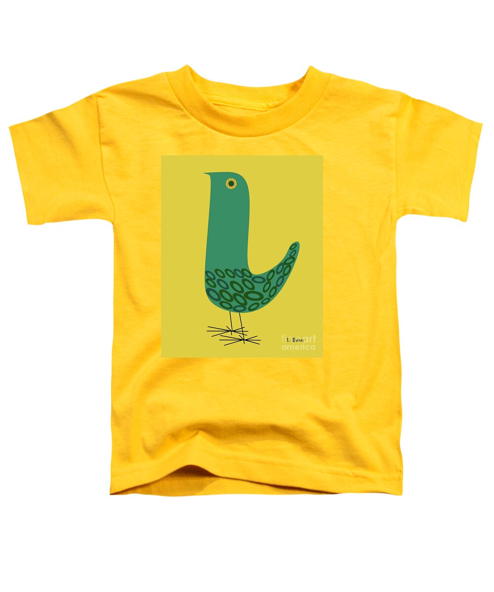 Mid Century Modern Toddler T-Shirt featuring the digital art Mid Century Bird in Yellow by Donna Mibus