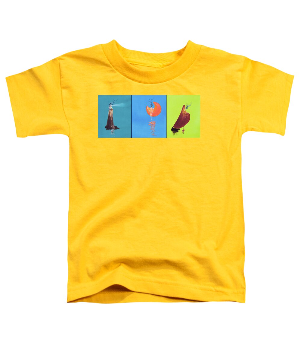 Beautiful Toddler T-Shirt featuring the painting Lighthouse Full Moon Sailboat by Ken Figurski