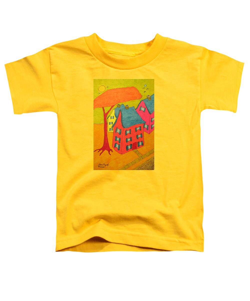 Hagood Toddler T-Shirt featuring the painting Orange Umbrella Tree And Three Homes by Lew Hagood