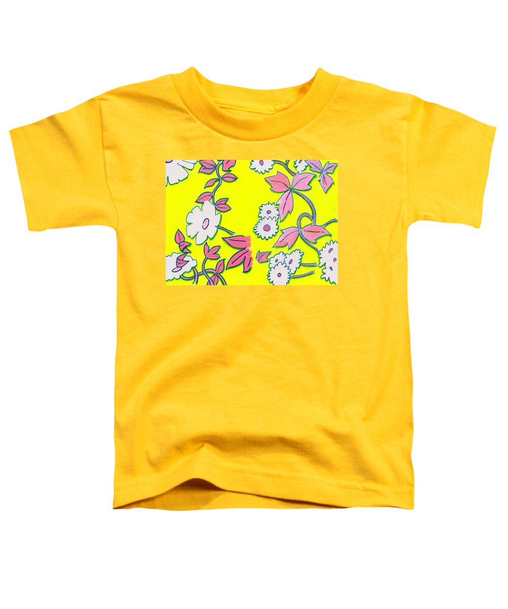 Summer Toddler T-Shirt featuring the painting Summer Garden Climbing Plants Yellow Purple by Mike Jory