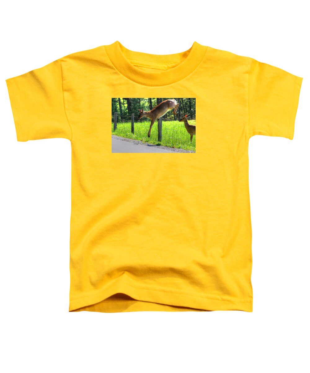 Deer Toddler T-Shirt featuring the photograph Waiting In Line by Carol Montoya