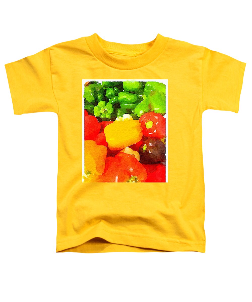 Photoshopped Photo Toddler T-Shirt featuring the digital art Peppers at the market by Steve Glines