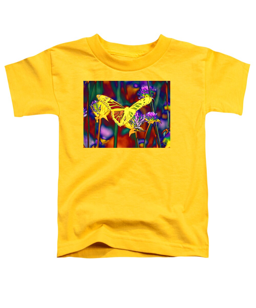 Yellow Monarch Butterfly Toddler T-Shirt featuring the photograph Yellow Monarch Butterfly by Tom Kelly