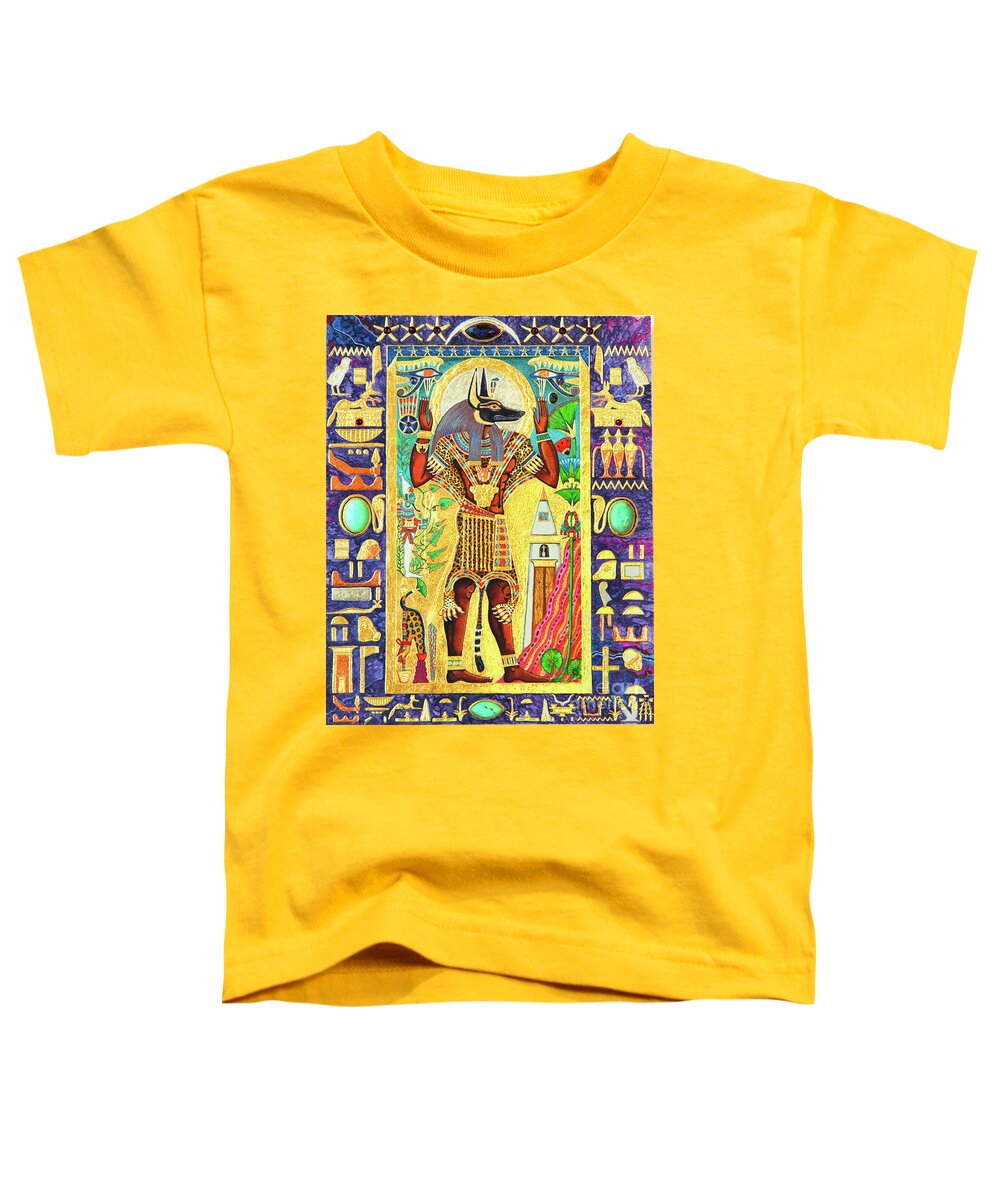 Anpu Toddler T-Shirt featuring the mixed media Anpu Lord of the Sacred Land by Ptahmassu Nofra-Uaa