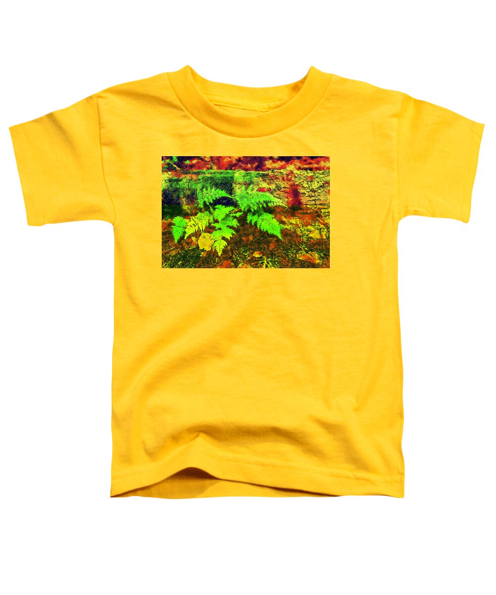 Autumn Toddler T-Shirt featuring the digital art Autumn Fern and Mossy Log fx by Dan Carmichael