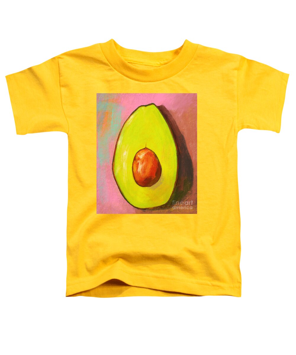 Green Avocado Toddler T-Shirt featuring the painting Avocado Half with Seed Kitchen Decor in Pink by Patricia Awapara