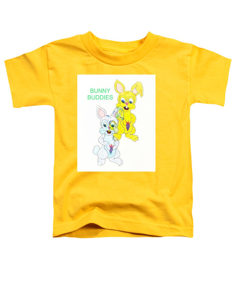  Toddler T-Shirt featuring the mixed media Bunny Buddies by SarahJo Hawes