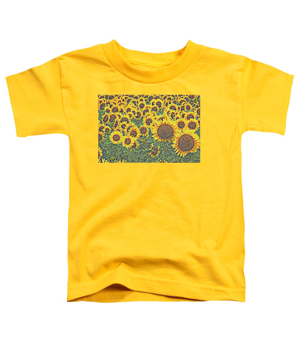 Sunflower Toddler T-Shirt featuring the digital art Designs on Sunflowers by Douglas Wielfaert