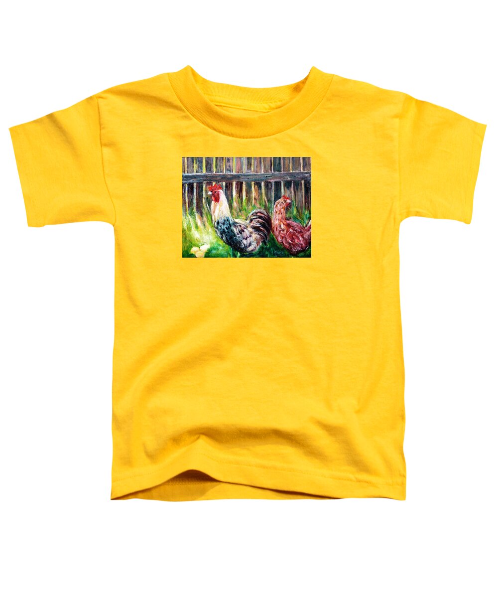 Art - Acrylic Toddler T-Shirt featuring the painting Farm Yard Chicken - Acrylic Art by Sher Nasser