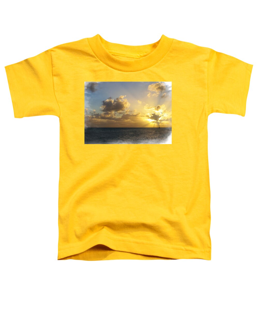 Sunset Toddler T-Shirt featuring the mixed media Sailing Home by Moira Law