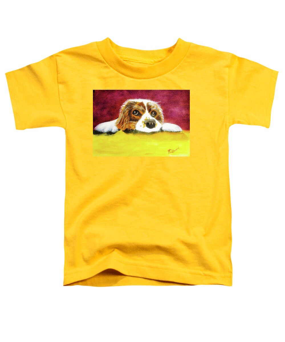 Snuggle Toddler T-Shirt featuring the painting Puppy by Shady Lane Studios-Karen Howard
