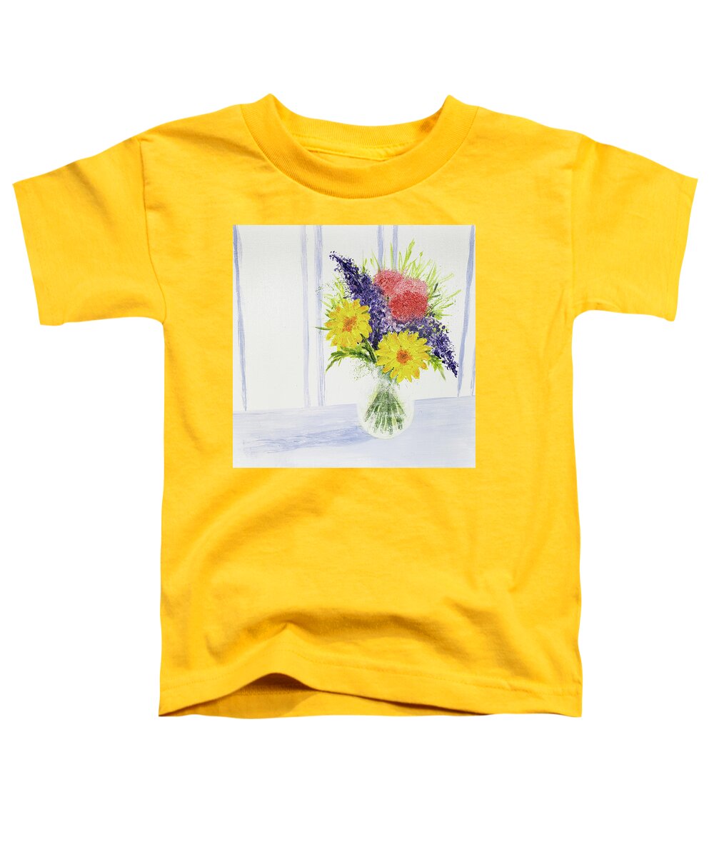 Still Life Toddler T-Shirt featuring the painting SPRING BOUQUET Abstract Painting Yellow Purple Pink Flowers by Lynnie Lang