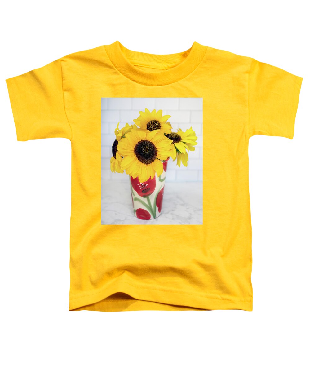 Sunflowers Toddler T-Shirt featuring the photograph Sunflowers in Vase by Rebecca Cozart