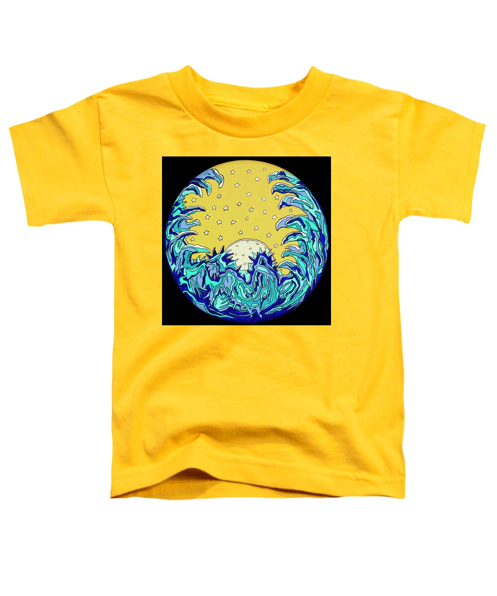 Sun Waves Psychedelic Stars Pop Art Toddler T-Shirt featuring the painting The Waving Sun by Mike Stanko