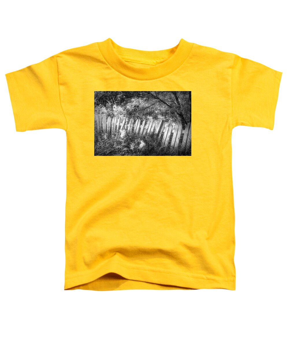 Barn Toddler T-Shirt featuring the photograph White Fences in the Summer in Black and White by Debra and Dave Vanderlaan