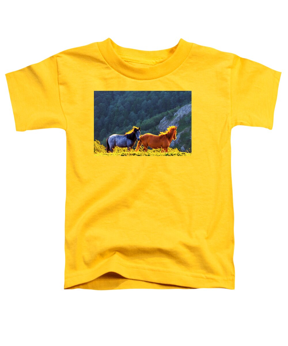 Balkan Mountains Toddler T-Shirt featuring the photograph Wild Horses by Evgeni Dinev