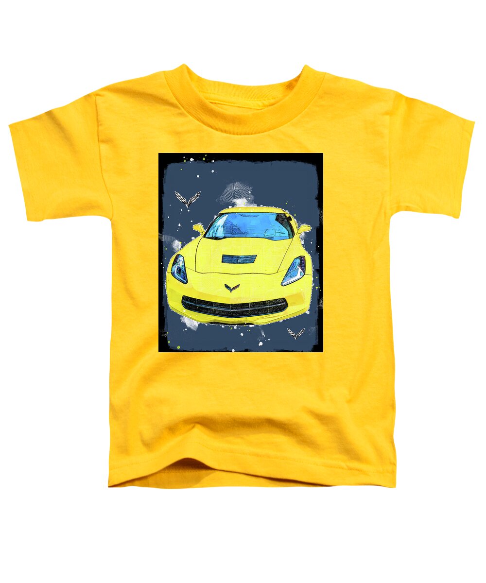 Yellow Corvette Graphic Illustration Toddler T-Shirt featuring the digital art Yellow Corvette Graphic Illustration by Dan Sproul