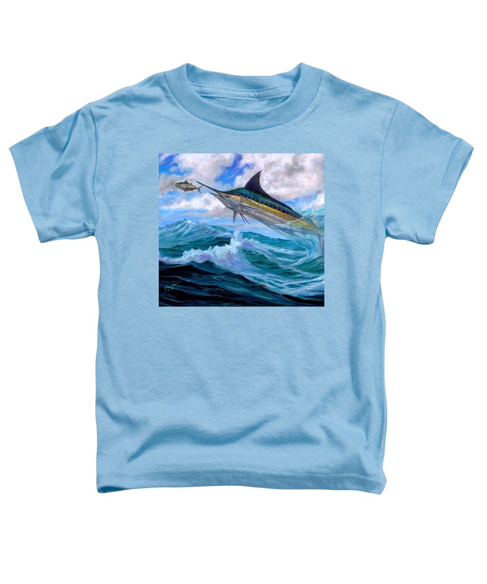 Blue Marlin Toddler T-Shirt featuring the painting Marlin Low-Flying by Terry Fox