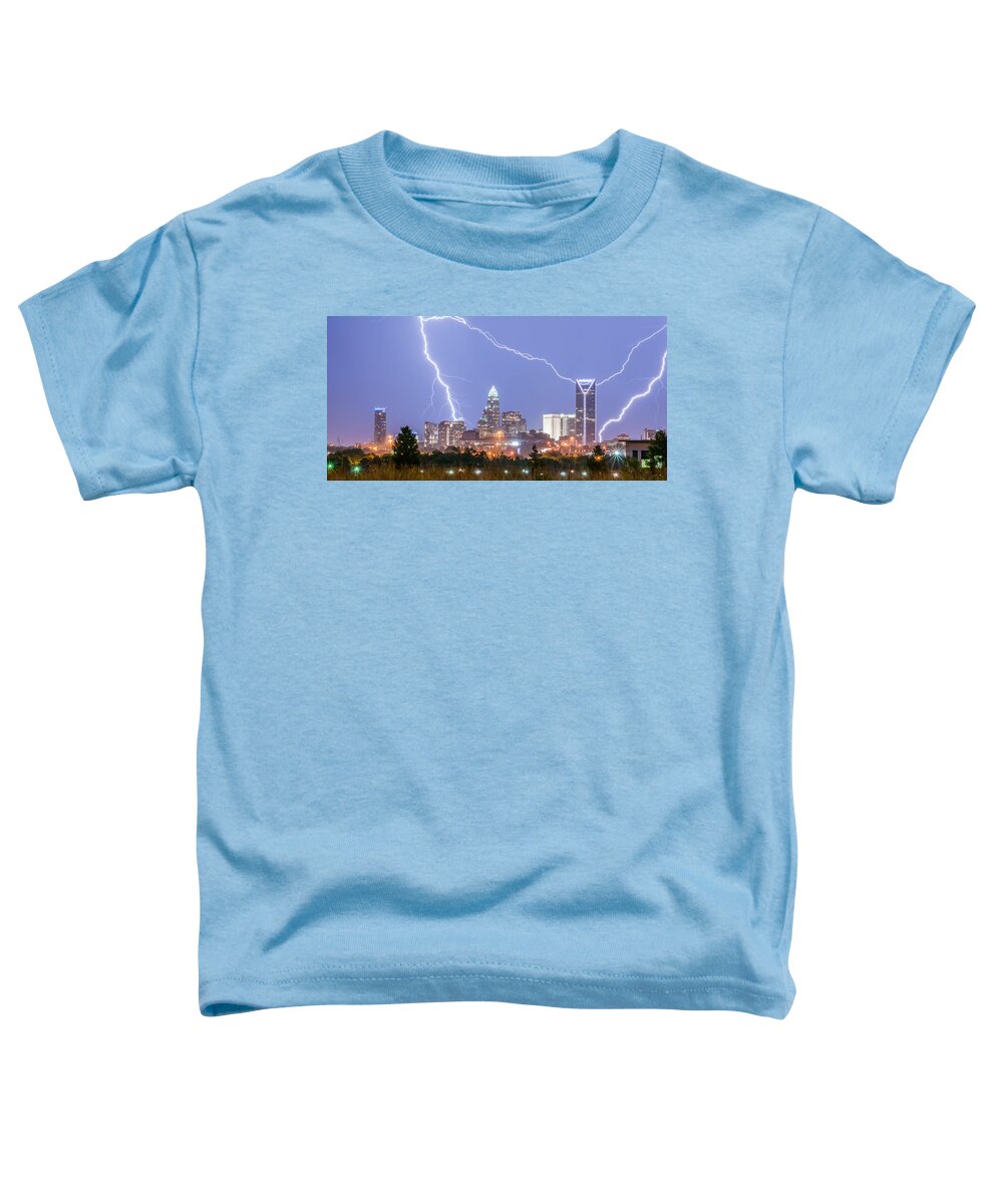 Thunderstorm Toddler T-Shirt featuring the photograph Thunderstorm Lightning Strikes Over Charlotte City Skyline In No #1 by Alex Grichenko