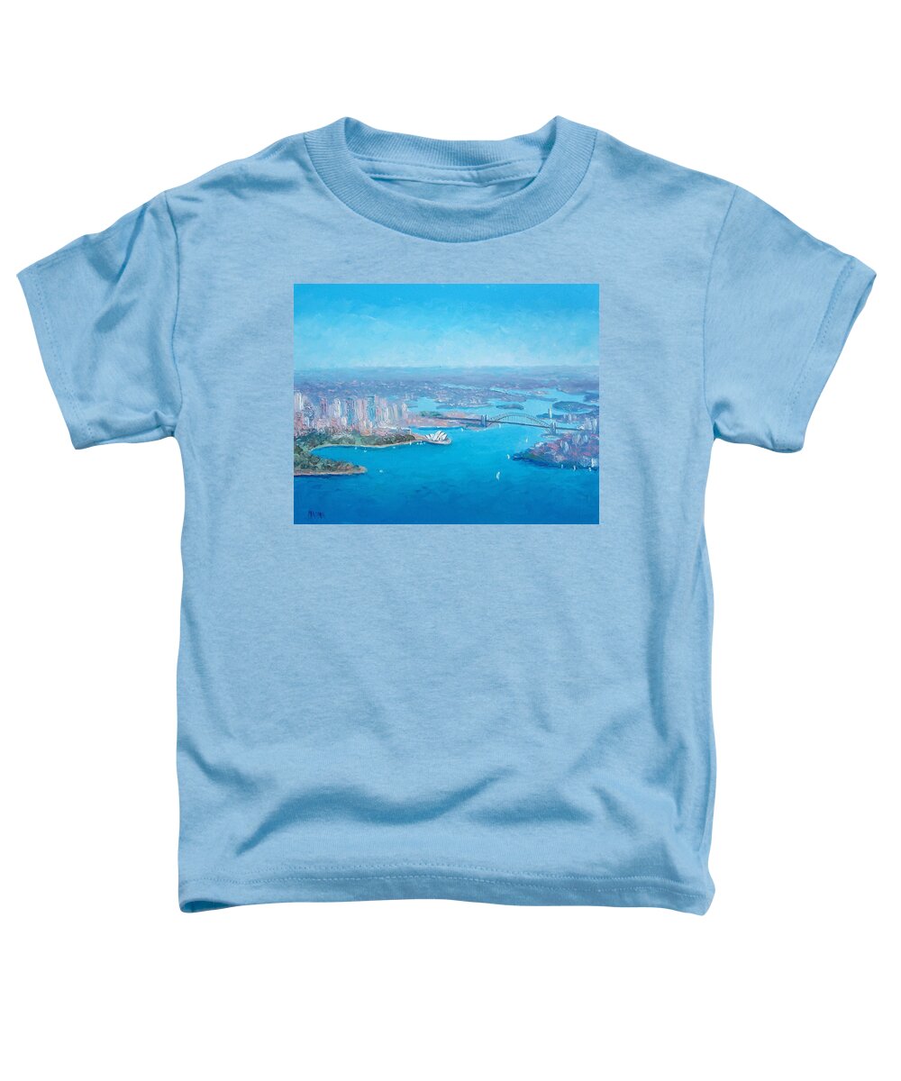 Sydney Harbour Toddler T-Shirt featuring the painting Sydney Harbour and the Opera House aerial view by Jan Matson