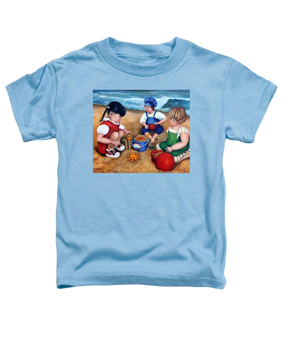 Kids Toddler T-Shirt featuring the painting A Day at the Beach by Portraits By NC