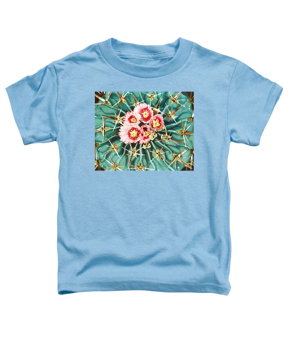 Cactus Toddler T-Shirt featuring the painting Bloomin' Horse Crippler Cactus by Pauline Walsh Jacobson