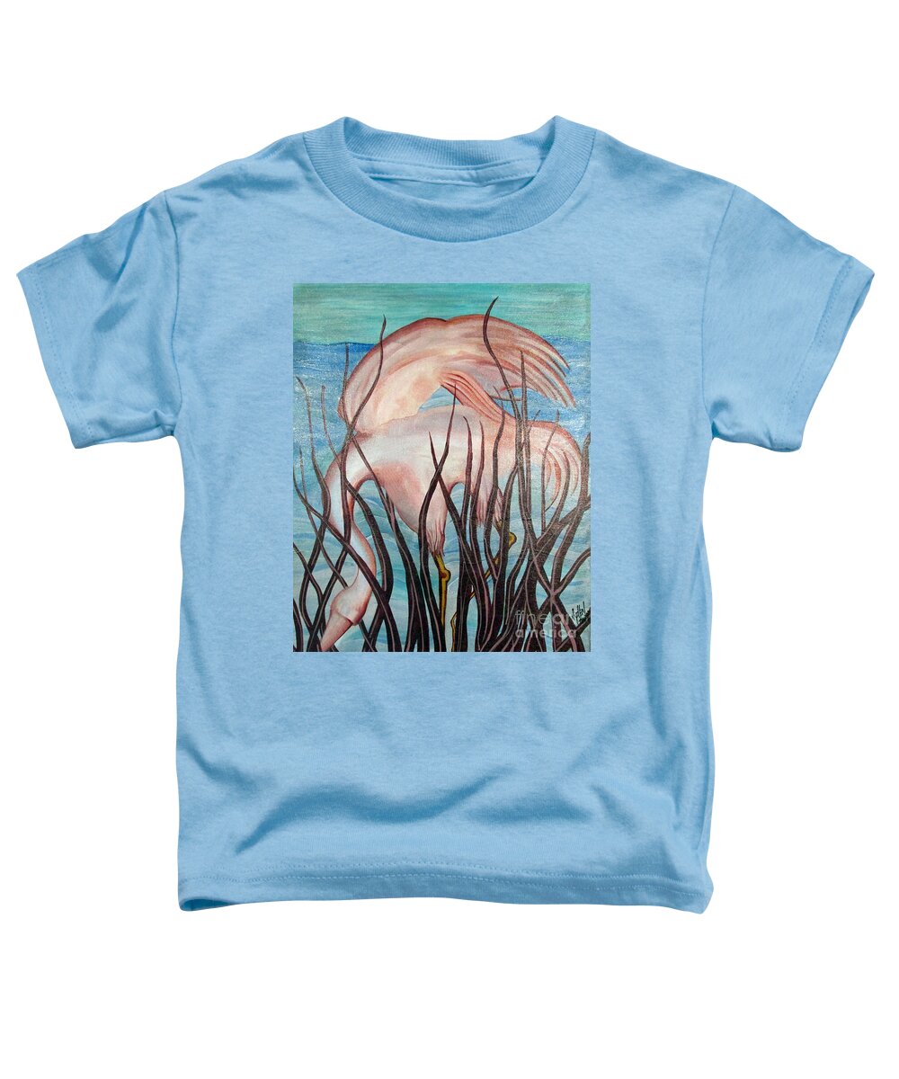 Shore Bird Toddler T-Shirt featuring the painting Crane by Lynellen Nielsen
