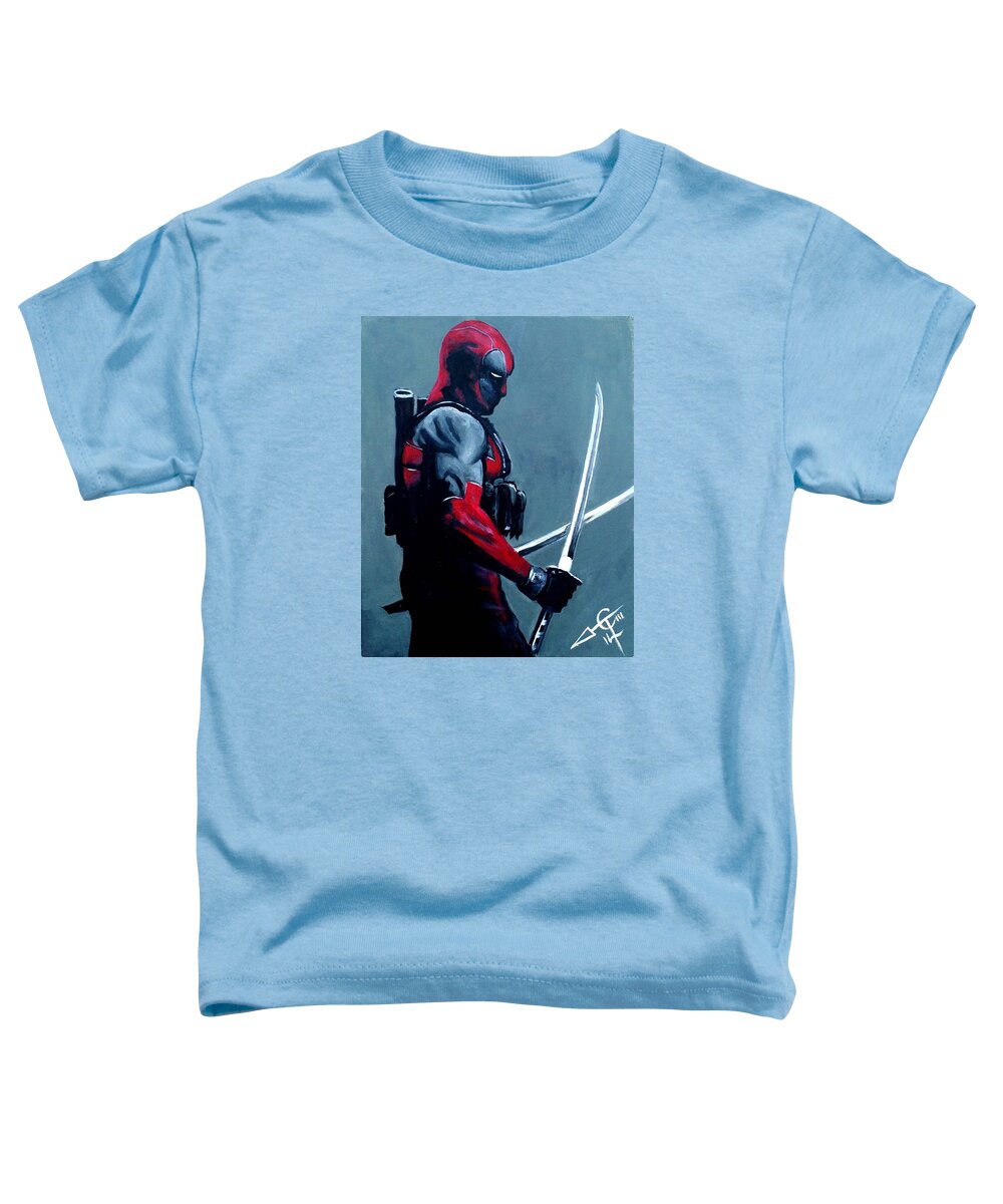 Deadpool Toddler T-Shirt featuring the painting Deadpool by Tom Carlton
